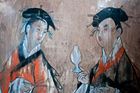 جلسة نسائية لنساء يرتدين رداء الهانفو، جدارية من مقبرة هان الشرقية (25-220 ميلادية) في تشنغتشو بمقاطعة خنان