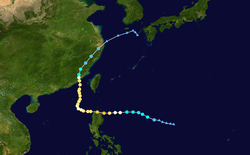 颱風丹恩的路徑圖