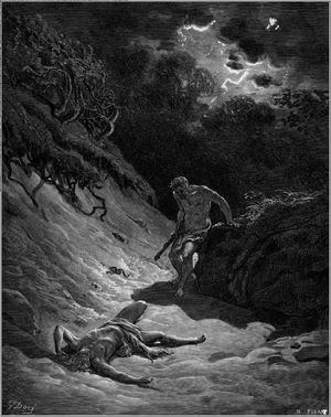 "מותו של הבל" - תחריט מעשה ידי גוסטב דורה המתאר את הסצנה בה קין רוצח את אחיו הבל.