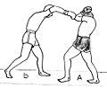 Figure 2 : Après une couverture sur un cross plongeant… 2. …(A) riposte en uppercut du bras arrière.