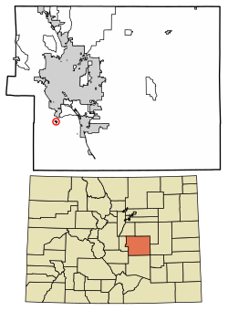 Location of the Rock Creek Park CDP in El Paso County, Colorado.