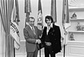 Image 9 Elvis Presley meets Richard Nixon Photograph: Oliver F. Atkins American singer Elvis Presley meeting then-president Richard Nixon on December 21, 1970. During the meeting, the singer expressed his patriotism and his contempt for hippies, the growing drug culture, and the counterculture in general. Presley then asked Nixon for a Bureau of Narcotics and Dangerous Drugs badge, to signify official sanction of his patriotic efforts. Nixon gave Presley the badge and expressed a belief that Presley could send a positive message to young people and that it was therefore important he retain his credibility. More selected pictures