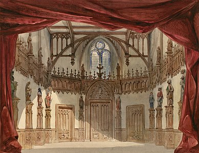 Set design for Act 2 of Les Burgraves, by Humanité René Philastre and Charles-Antoine Cambon (restored by Adam Cuerden)
