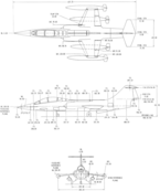 3-view line drawing of the Lockheed F-104B Starfighter