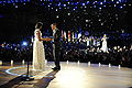 President Barack Obama and First Lady Michelle Obama are serenaded by Beyoncé at their first inaugural dance at the "Neighborhood Ball" on January 20, 2009.