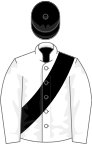 White, black sash, black cap