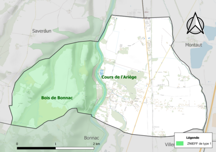 Carte des ZNIEFF de type 1 sur la commune.