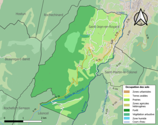 Carte en couleurs présentant l'occupation des sols.