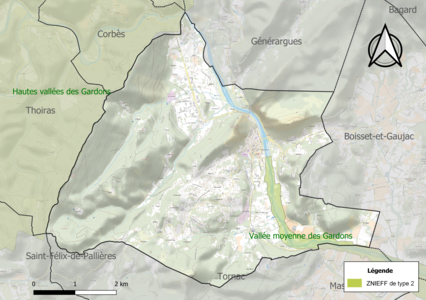 Carte de la ZNIEFF de type 2 sur la commune.