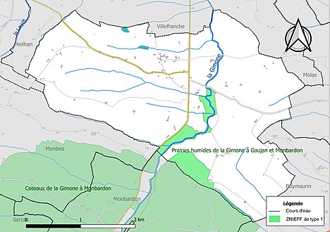 Carte des ZNIEFF de type 1 sur la commune.