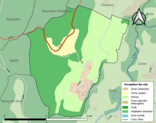 Carte en couleurs présentant l'occupation des sols.