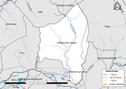 Carte en couleur présentantle réseau hydrographique de la commune