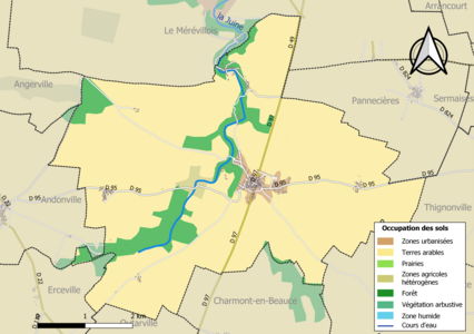 Carte des infrastructures et de l'occupation des sols en 2018 (CLC) de la commune en 2018.