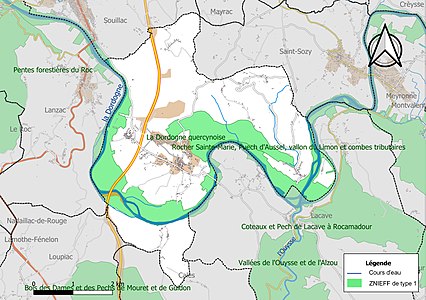 Carte des ZNIEFF de type 1 sur la commune.