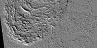 View of a lava lobe, as seen by HiRISE under HiWish program The box shows the size of a football field.