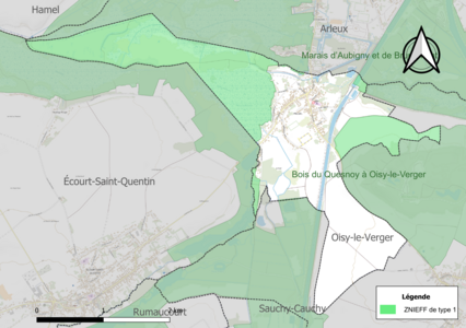 Carte des ZNIEFF de type 1 sur la commune.