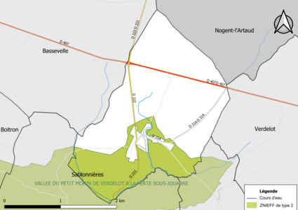 Carte des ZNIEFF de type 2 de la commune.