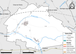 Carte en couleur présentant le réseau hydrographique de la commune