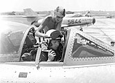 Amos Lapidot 1956 as pilot of a Dassault Ouragan on Hatzor Airbase