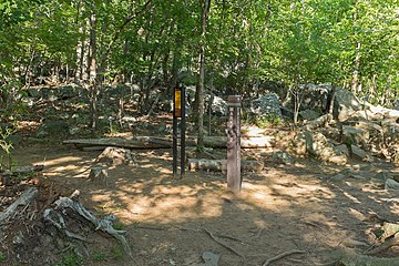 Marker 2, about halfway through the trail. To the left goes the Emergency Exit trail