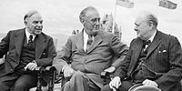 Mackenzie King, Franklin Roosevelt and Winston Churchill at the Quebec Conference, 18 August 1943