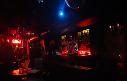 Bar under red lighting