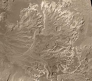 Probable delta in Eberswalde Crater that lies to the NE of Holden Crater, as seen by Mars Global Surveyor. Image inMargaritifer Sinus quadrangle.