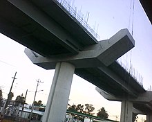 Multiple concrete columns and girders under construction