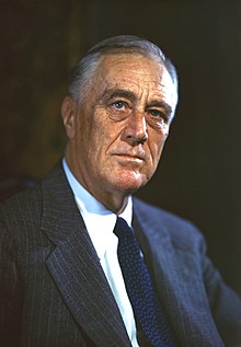 Franklin Roosevelt, 62, has graying hair and faces the camera.