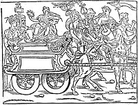 Woodcut illustration to Hypnerotomachia Poliphili, with centaurs pulling the car, 1499.