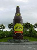 The Giant Lemon & Paeroa bottle in Paeroa, showing the label design as used from the 1970s to the 1990s