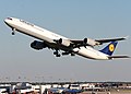 A Lufthansa plane taking off from Charlotte.