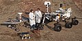 Image 3 Mars rovers Photograph: NASA Two Jet Propulsion Laboratory engineers stand with three vehicles, providing a size comparison of three generations of Mars rovers. Front and center is the flight spare for the first Mars rover, Sojourner, which landed on Mars in 1997 as part of the Mars Pathfinder Project. On the left is a Mars Exploration Rover test vehicle, a working sibling to Spirit and Opportunity, which landed on Mars in 2004. On the right is a test rover for the Mars Science Laboratory, which landed Curiosity on Mars in 2012. More selected pictures