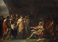 A Neoclassical treatment by Jean-Charles Nicaise Perrin, 1782. The dead captain has been brought along as evidence.