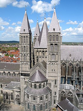Tournai Cathedral, Belgium, the south transept, is a balanced composition with much detail.
