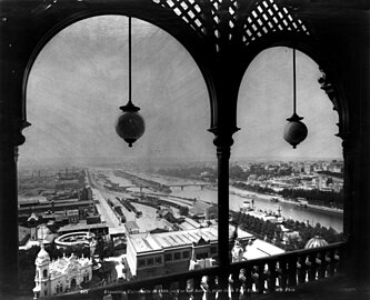 View of the Seine and the exposition from the Eiffel Tower