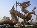 Dragon made out of bamboo on display by Hangang-no near Samgakji subway station, Yongsan-gu, Seoul, to celebrate Yongsan-gu's 124th anniversary.