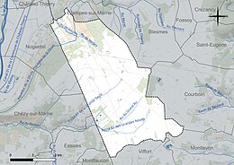 Carte en couleur présentant le réseau hydrographique de la commune