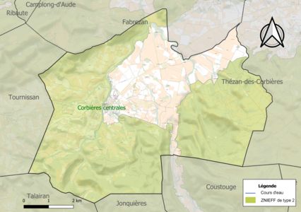 Carte de la ZNIEFF de type 2 sur la commune.