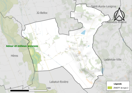 Carte de la ZNIEFF de type 2 sur la commune.