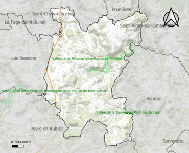 Carte des ZNIEFF de type 1 sur la commune.