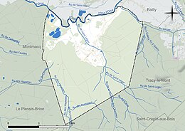 Carte en couleur présentant le réseau hydrographique de la commune