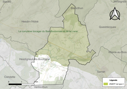 Carte de la ZNIEFF de type 2 sur la commune.