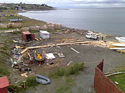 Keel, stem and stern of the 1:1 replica of HMS Beagle ready for installation in Nao Victoria Museum of Punta Arenas