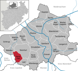 Läget för staden Horstmar i Kreis Steinfurt