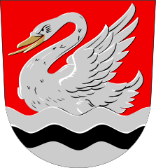 A swan pictured in the coat of arms of Joutseno, a former municipality of South Karelia, Finland.