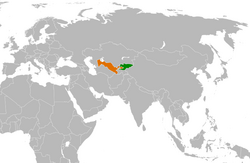 Map indicating locations of Kyrgyzstan and Uzbekistan