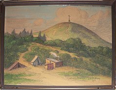 Watercolor (1910) by Alice Brown Chittenden. Tents are remnants of camps after the 1906 earthquake.