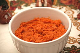 A bowl of mashed pumpkin