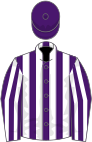 Purple and white stripes, purple cap